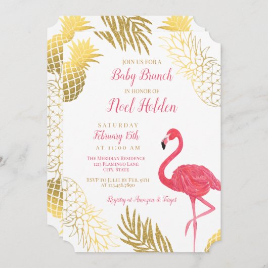 Flamingo and Pineapple Baby shower Invitation Kaart (Voorkant / Achterkant)