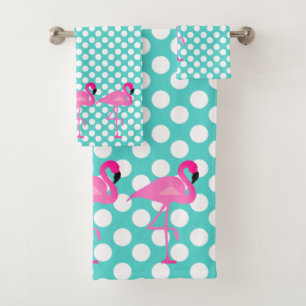 Flamingo and Polka Dot Bath Towel Set Bad Handdoek