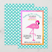 Flamingo and Polka Dot Party Invitation Kaart (Voorkant / Achterkant)