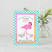 Flamingo and Polka Dot Party Invitation Kaart (Staand voorkant)