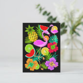 Flamingo and Summer Fruits Fun Pa Holiday Briefkaa Feestdagenkaart (Staand voorkant)