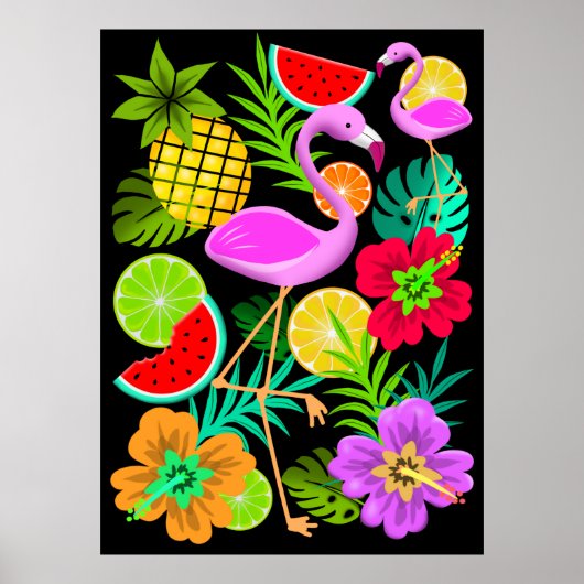 Flamingo and Summer Fruits Fun Pattern Poster (Voorkant)