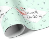 Flamingo Aqua diamond Happy Birthday Cadeaupapier (Rol Hoek)