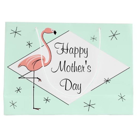 Flamingo Aqua diamond Happy Moederdag large Groot Cadeauzakje (Achterkant)