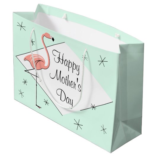 Flamingo Aqua diamond Happy Moederdag large Groot Cadeauzakje (Achterkant Gekanteld)