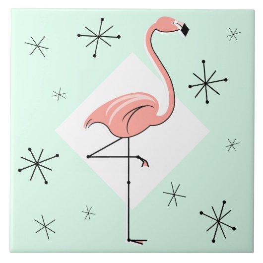 Flamingo Aqua Diamond Stars Tegeltje (Voorkant)