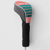 Flamingo Aqua Dwars Strepen met Naam Golfheadcover (Schuin)