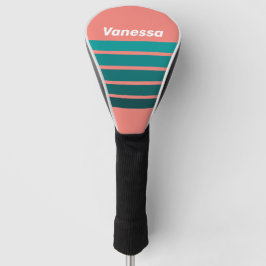 Flamingo Aqua Dwars Strepen met Naam Golfheadcover