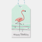 Flamingo Aqua Happy Birthday gift labels Cadeaulabel (Voorkant)
