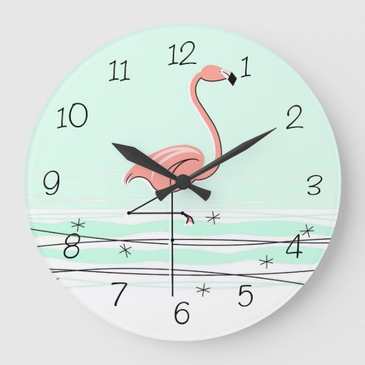 Flamingo Aqua numbers clock Round Grote Klok (Voorkant)