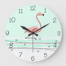 Flamingo Aqua numbers clock Round Grote Klok