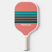 Flamingo Aqua Overdwars Gestreept met Naam Pickleball Paddle (Achterkant)