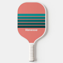 Flamingo Aqua Overdwars Gestreept met Naam Pickleball Paddle