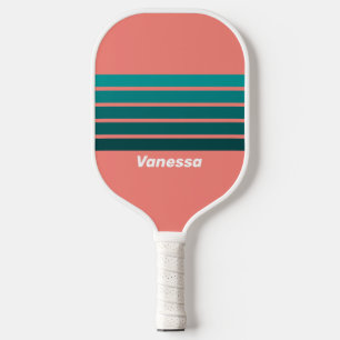 Flamingo Aqua Overdwars Gestreept met Naam Pickleball Paddle