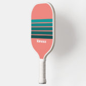 Flamingo Aqua Overdwars Gestreept met Naam Pickleball Paddle (Links)