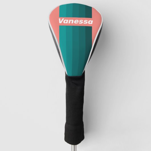 Flamingo Aqua Pin Strepen met Naam Golfheadcover (Voorkant)