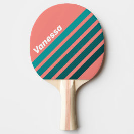 Flamingo Aqua Schuine Strepen met Naam Tafeltennisbatje