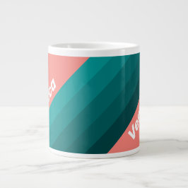 Flamingo Aqua Strepen met Naam Grote Koffiekop