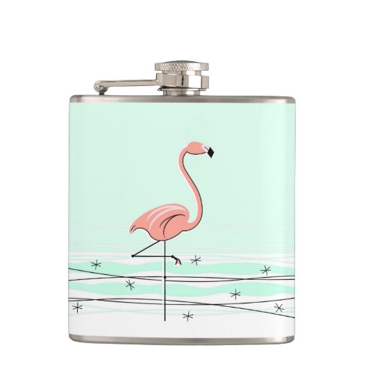 Flamingo Aqua verpakte kolf Heupfles (Voorkant)
