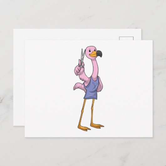 Flamingo as Hair stylist with Scissors Briefkaart (Voorkant / Achterkant)