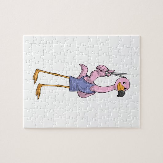 Flamingo as Hair stylist with Scissors Legpuzzel (Horizontaal)