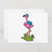 Flamingo as Hiker with Backpack Briefkaart (Voorkant / Achterkant)