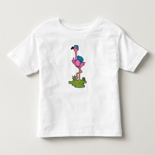 Flamingo as Hiker with Backpack Kinder Shirts (Voorkant)