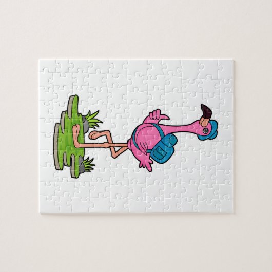 Flamingo as Hiker with Backpack Legpuzzel (Horizontaal)