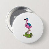 Flamingo as Hiker with Backpack Ronde Button 7,6 Cm (Voorkant /achterkant)