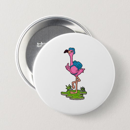 Flamingo as Hiker with Backpack Ronde Button 7,6 Cm (Voorkant /achterkant)