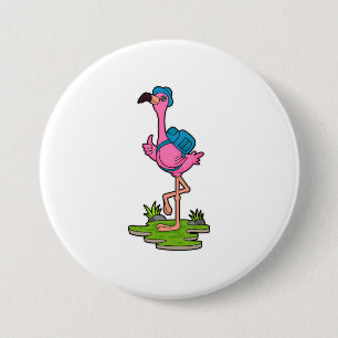 Flamingo as Hiker with Backpack Ronde Button 7,6 Cm