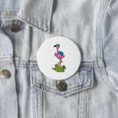 Flamingo as Hiker with Backpack Ronde Button 7,6 Cm (In situ)