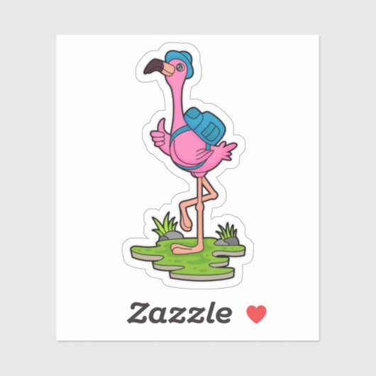 Flamingo as Hiker with Backpack Sticker (Vel)