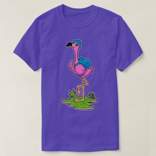 Flamingo as Hiker with Backpack T-shirt (Design voorkant)