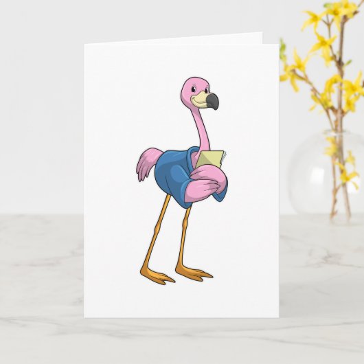 Flamingo as Secretary with Notepad Kaart (Gele Bloem)