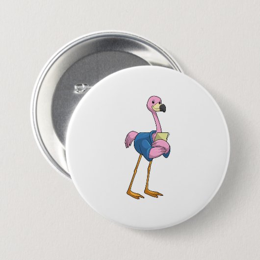 Flamingo as Secretary with Notepad Ronde Button 7,6 Cm (Voorkant /achterkant)