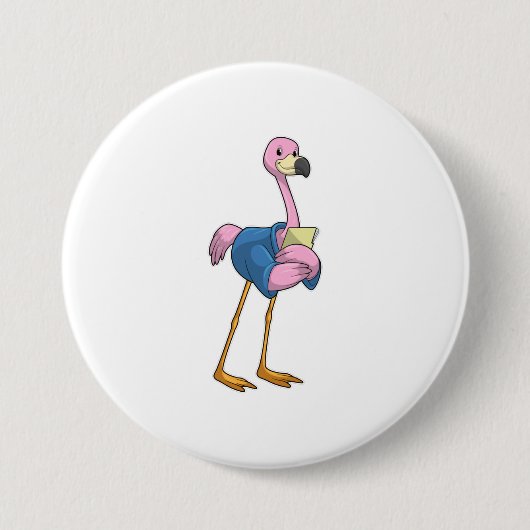 Flamingo as Secretary with Notepad Ronde Button 7,6 Cm (Voorkant)