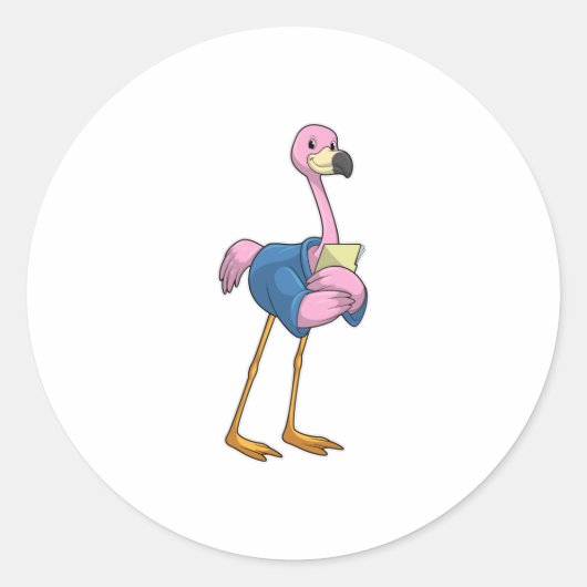 Flamingo as Secretary with Notepad Ronde Sticker (Voorkant)