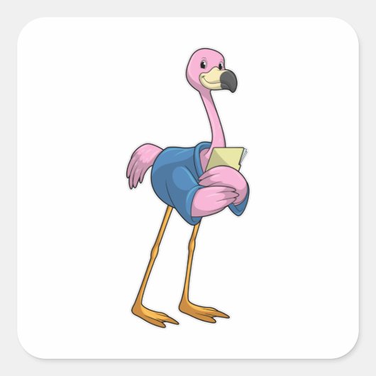 Flamingo as Secretary with Notepad Vierkante Sticker (Voorkant)