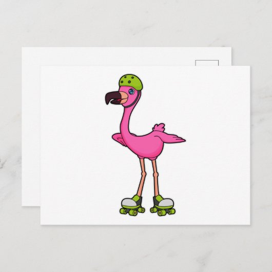 Flamingo as Skater with Roller skates & Helmet Briefkaart (Voorkant / Achterkant)