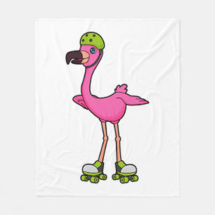 Flamingo as Skater with Roller skates & Helmet Fleece Deken