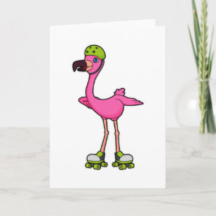 Flamingo as Skater with Roller skates & Helmet Kaart