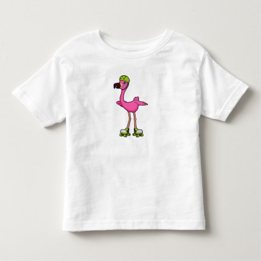 Flamingo as Skater with Roller skates & Helmet Kinder Shirts (Voorkant)