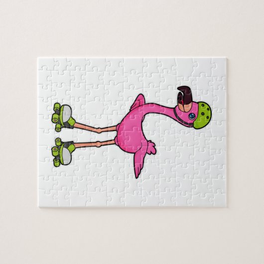 Flamingo as Skater with Roller skates & Helmet Legpuzzel (Horizontaal)