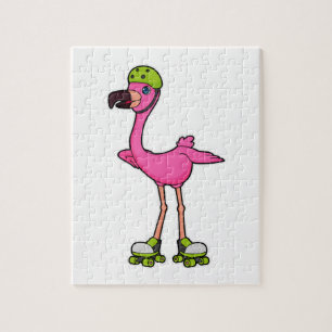 Flamingo as Skater with Roller skates & Helmet Legpuzzel