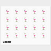 Flamingo as Skater with Roller skates & Helmet Ronde Sticker (Vel)