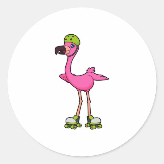 Flamingo as Skater with Roller skates & Helmet Ronde Sticker (Voorkant)