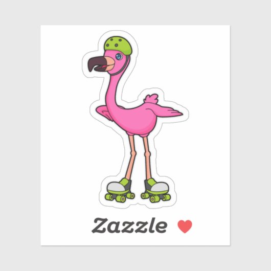 Flamingo as Skater with Roller skates & Helmet Sticker (Vel)
