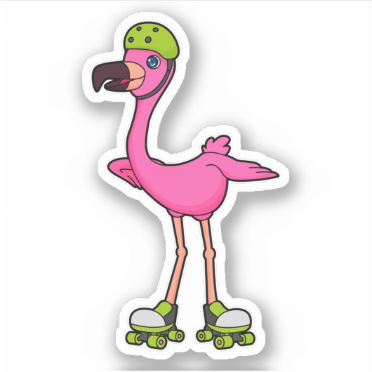 Flamingo as Skater with Roller skates & Helmet Sticker (Voorkant)