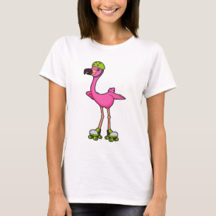Flamingo as Skater with Roller skates & Helmet T-shirt